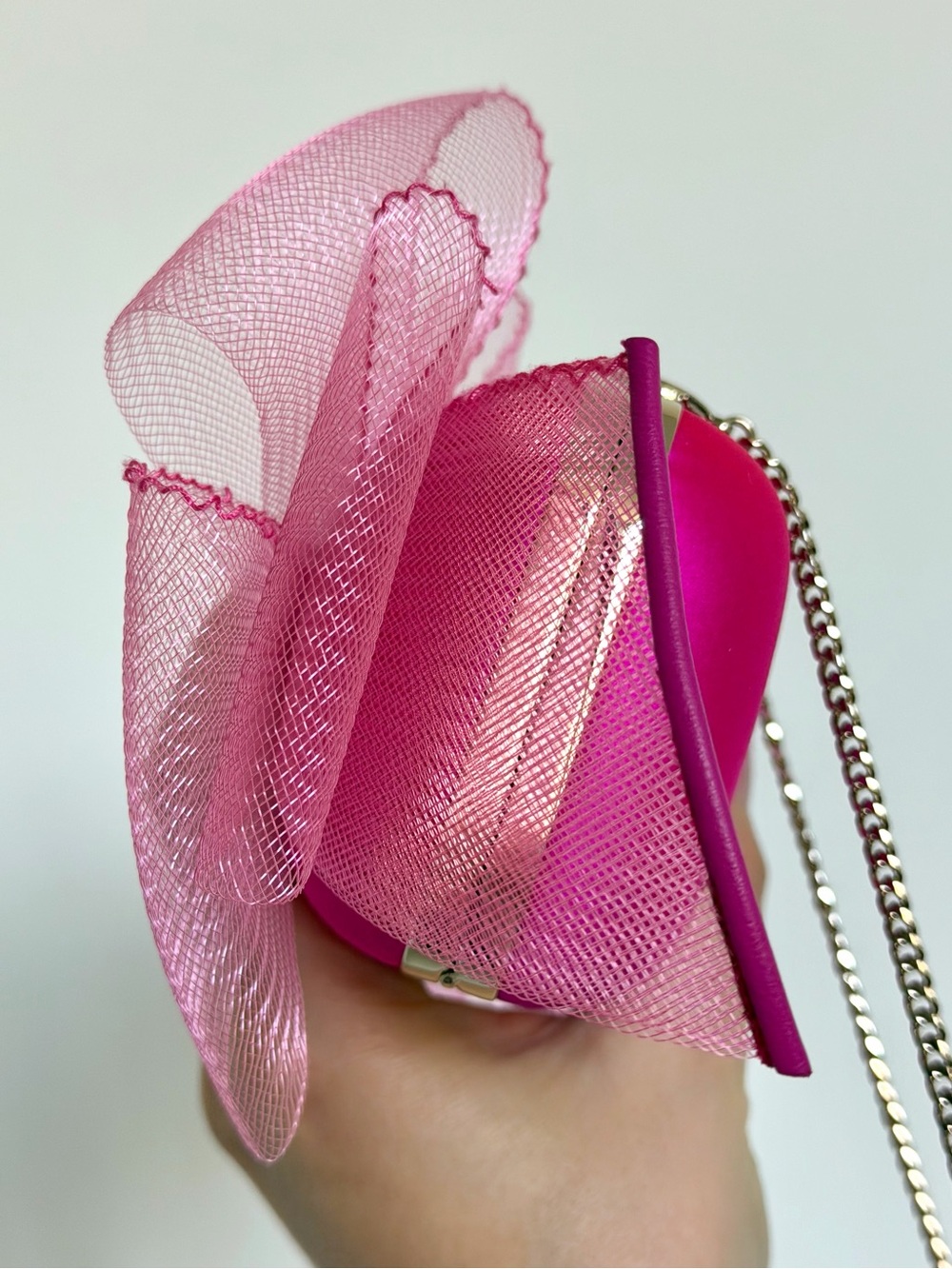 Jimmy Choo Cloud Pink Satin Oversized Bow Clutch Chain Bag - Picture 4 of 11